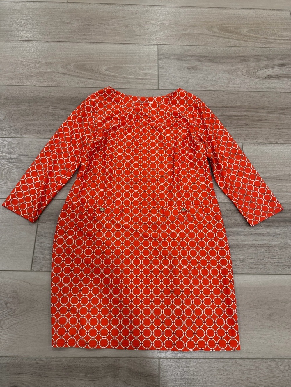 Jude Connally Orange Geometric Sabine Shift Dress 3/4 Sleeve Pockets Size XL